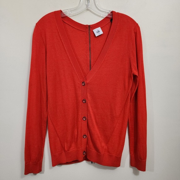 Cabi Cobblestone button front cardigan fiery red with back full zipper womans XS - Picture 1 of 7